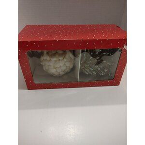 Vintage Dillards Set Of 2 Ornaments Shell Ball Pine Cone A13